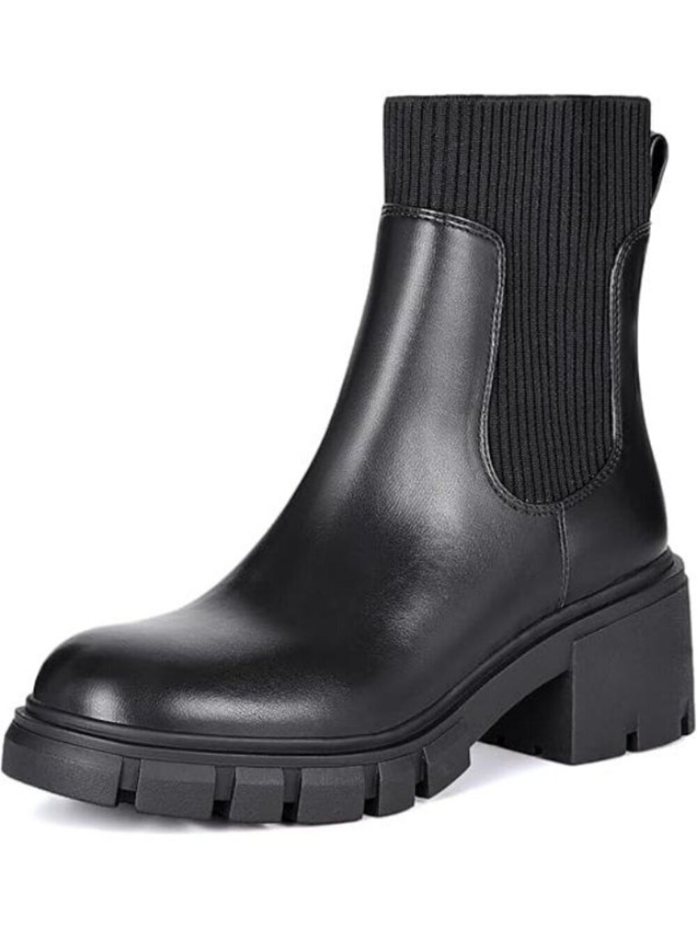 Women's Chelsea Boots Fashion Slip on Platform Ankle Boots Lug Sole Black